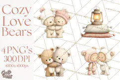 Cozy Woodland Love Bears Clipart, Baby Forest Animals Png Product Image 1