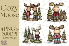 Rustic Moose Forest Clipart PNG, Cozy Woodland Cabin Clipart Product Image 1