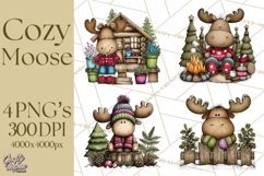 Rustic Moose Forest Clipart PNG, Cozy Woodland Cabin Clipart Product Image 1