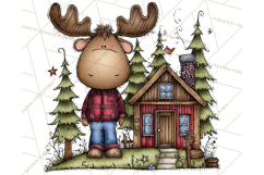 Rustic Moose Forest Clipart PNG, Cozy Woodland Cabin Clipart Product Image 3