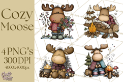 Rustic Moose Forest Clipart PNG, Cozy Woodland Cabin Clipart Product Image 1