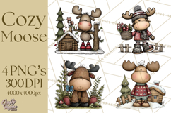 Rustic Moose Forest Clipart PNG, Cozy Woodland Cabin Clipart Product Image 1