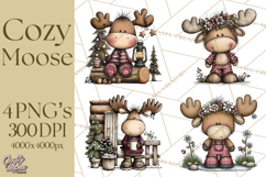Rustic Moose Forest Clipart PNG, Cozy Woodland Cabin Clipart Product Image 1