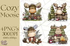Rustic Moose Forest Clipart PNG, Cozy Woodland Cabin Clipart Product Image 1