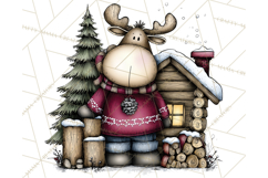 Rustic Moose Forest Clipart PNG, Cozy Woodland Cabin Clipart Product Image 3