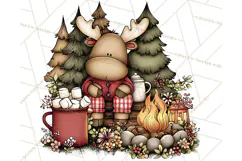 Rustic Moose Forest Clipart PNG, Cozy Woodland Cabin Clipart Product Image 2