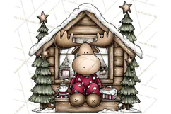 Rustic Moose Forest Clipart PNG, Cozy Woodland Cabin Clipart Product Image 3