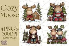 Rustic Moose Forest Clipart PNG, Cozy Woodland Cabin Clipart Product Image 1