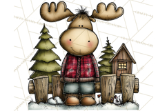 Rustic Moose Forest Clipart PNG, Cozy Woodland Cabin Clipart Product Image 3