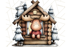 Rustic Moose Forest Clipart PNG, Cozy Woodland Cabin Clipart Product Image 5