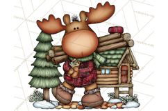 Rustic Moose Forest Clipart PNG, Cozy Woodland Cabin Clipart Product Image 3