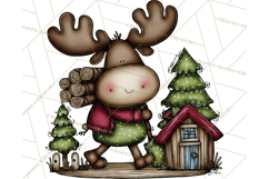 Rustic Moose Forest Clipart PNG, Cozy Woodland Cabin Clipart Product Image 4