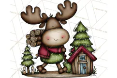 Rustic Moose Forest Clipart PNG, Cozy Woodland Cabin Clipart Product Image 4