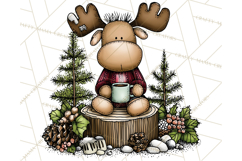 Rustic Moose Forest Clipart PNG, Cozy Woodland Cabin Clipart Product Image 5
