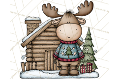 Rustic Moose Forest Clipart PNG, Cozy Woodland Cabin Clipart Product Image 3