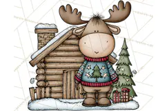 Rustic Moose Forest Clipart PNG, Cozy Woodland Cabin Clipart Product Image 3