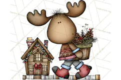 Rustic Moose Forest Clipart PNG, Cozy Woodland Cabin Clipart Product Image 4