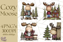 Rustic Moose Forest Clipart PNG, Cozy Woodland Cabin Clipart Product Image 1