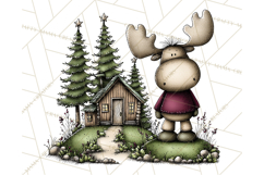 Rustic Moose Forest Clipart PNG, Cozy Woodland Cabin Clipart Product Image 4