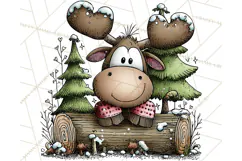 Rustic Moose Forest Clipart PNG, Cozy Woodland Cabin Clipart Product Image 3