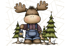 Rustic Moose Forest Clipart PNG, Cozy Woodland Cabin Clipart Product Image 4