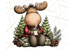 Rustic Moose Forest Clipart PNG, Cozy Woodland Cabin Clipart Product Image 5