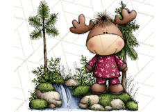 Rustic Moose Forest Clipart PNG, Cozy Woodland Cabin Clipart Product Image 2