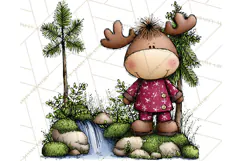 Rustic Moose Forest Clipart PNG, Cozy Woodland Cabin Clipart Product Image 2