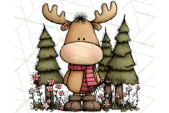 Rustic Moose Forest Clipart PNG, Cozy Woodland Cabin Clipart Product Image 5