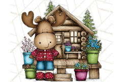 Rustic Moose Forest Clipart PNG, Cozy Woodland Cabin Clipart Product Image 2
