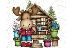 Rustic Moose Forest Clipart PNG, Cozy Woodland Cabin Clipart Product Image 2
