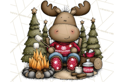 Rustic Moose Forest Clipart PNG, Cozy Woodland Cabin Clipart Product Image 3