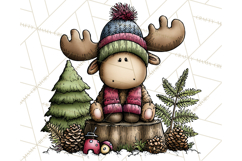 Rustic Moose Forest Clipart PNG, Cozy Woodland Cabin Clipart Product Image 4