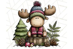 Rustic Moose Forest Clipart PNG, Cozy Woodland Cabin Clipart Product Image 4