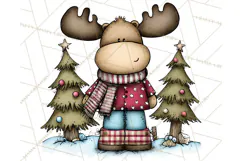 Rustic Moose Forest Clipart PNG, Cozy Woodland Cabin Clipart Product Image 5