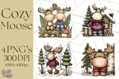 Rustic Moose Forest Clipart PNG, Cozy Woodland Cabin Clipart Product Image 1