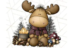 Rustic Moose Forest Clipart PNG, Cozy Woodland Cabin Clipart Product Image 4
