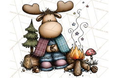 Rustic Moose Forest Clipart PNG, Cozy Woodland Cabin Clipart Product Image 5