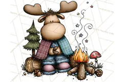 Rustic Moose Forest Clipart PNG, Cozy Woodland Cabin Clipart Product Image 5