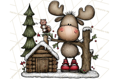 Rustic Moose Forest Clipart PNG, Cozy Woodland Cabin Clipart Product Image 2