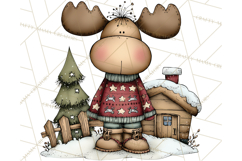 Rustic Moose Forest Clipart PNG, Cozy Woodland Cabin Clipart Product Image 5