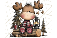 Rustic Moose Forest Clipart PNG, Cozy Woodland Cabin Clipart Product Image 2