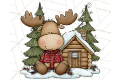 Rustic Moose Forest Clipart PNG, Cozy Woodland Cabin Clipart Product Image 2