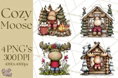 Rustic Moose Forest Clipart PNG, Cozy Woodland Cabin Clipart Product Image 1