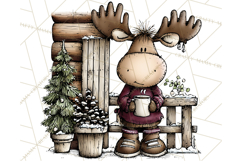 Rustic Moose Forest Clipart PNG, Cozy Woodland Cabin Clipart Product Image 4