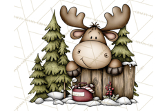 Rustic Moose Forest Clipart PNG, Cozy Woodland Cabin Clipart Product Image 3