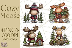 Rustic Moose Forest Clipart PNG, Cozy Woodland Cabin Clipart Product Image 1