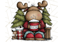 Rustic Moose Forest Clipart PNG, Cozy Woodland Cabin Clipart Product Image 3
