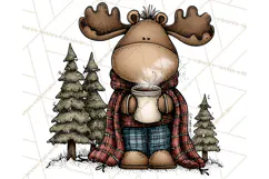 Rustic Moose Forest Clipart PNG, Cozy Woodland Cabin Clipart Product Image 4