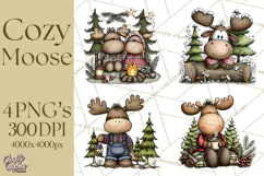 Rustic Moose Forest Clipart PNG, Cozy Woodland Cabin Clipart Product Image 1